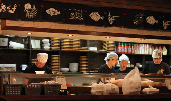 The chefs work fast at Sushi Town